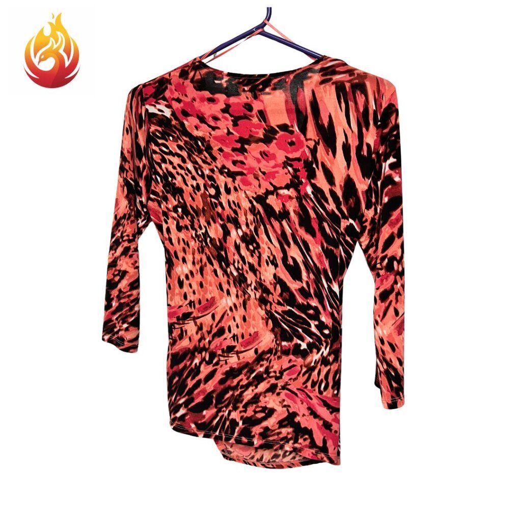 Jennifer Lopez Animal Print Asymmetrical Faux Wrap Blouse - Picture 2 of 8